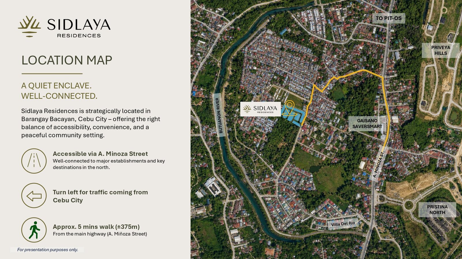 Sidlaya Residences location map showing access from A. Miñoza Street