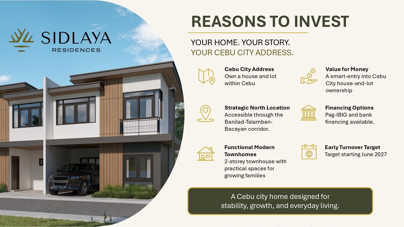 Sidlaya Residences developer brochure page: reasons to invest